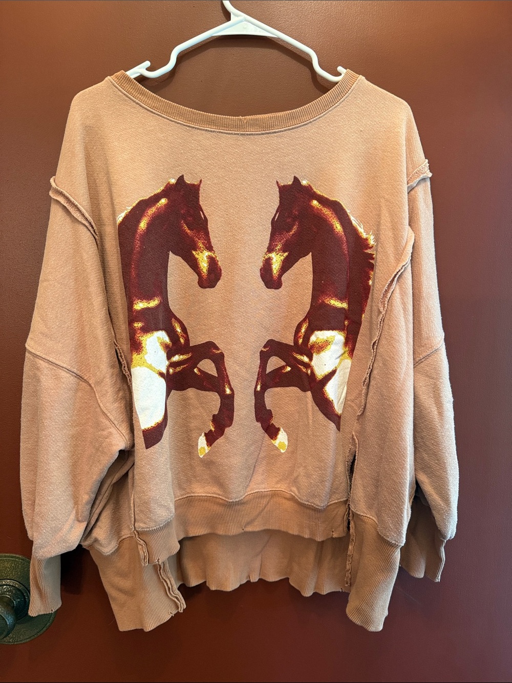 We The Free - Vintage-Inspired Taupe Horse Print Women's Sweatshirt